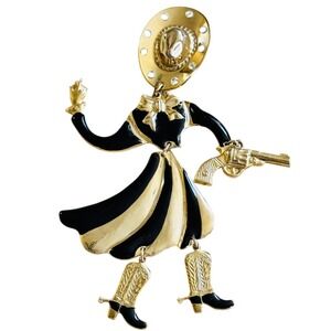 VTG Don Lin articulated cowgirl dangle pin brooch crystal jeweled enamel Large